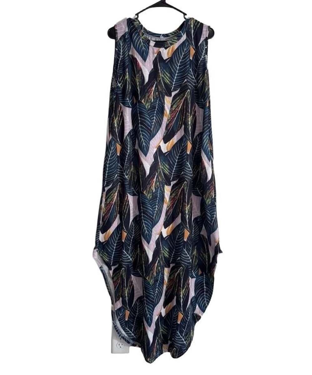 Unbranded Tropical Leaf Print Sleeveless Maxi Dress with Pockets XL
